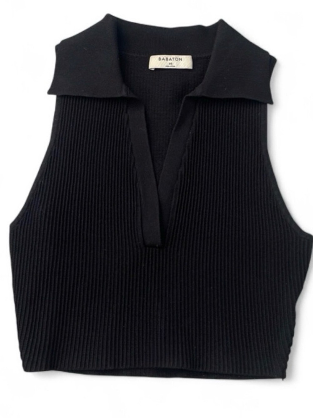 * BRAND NEW* ARITZIA Babaton Black Sculpt Knit Polo Top Ribbed - Size XS X Small